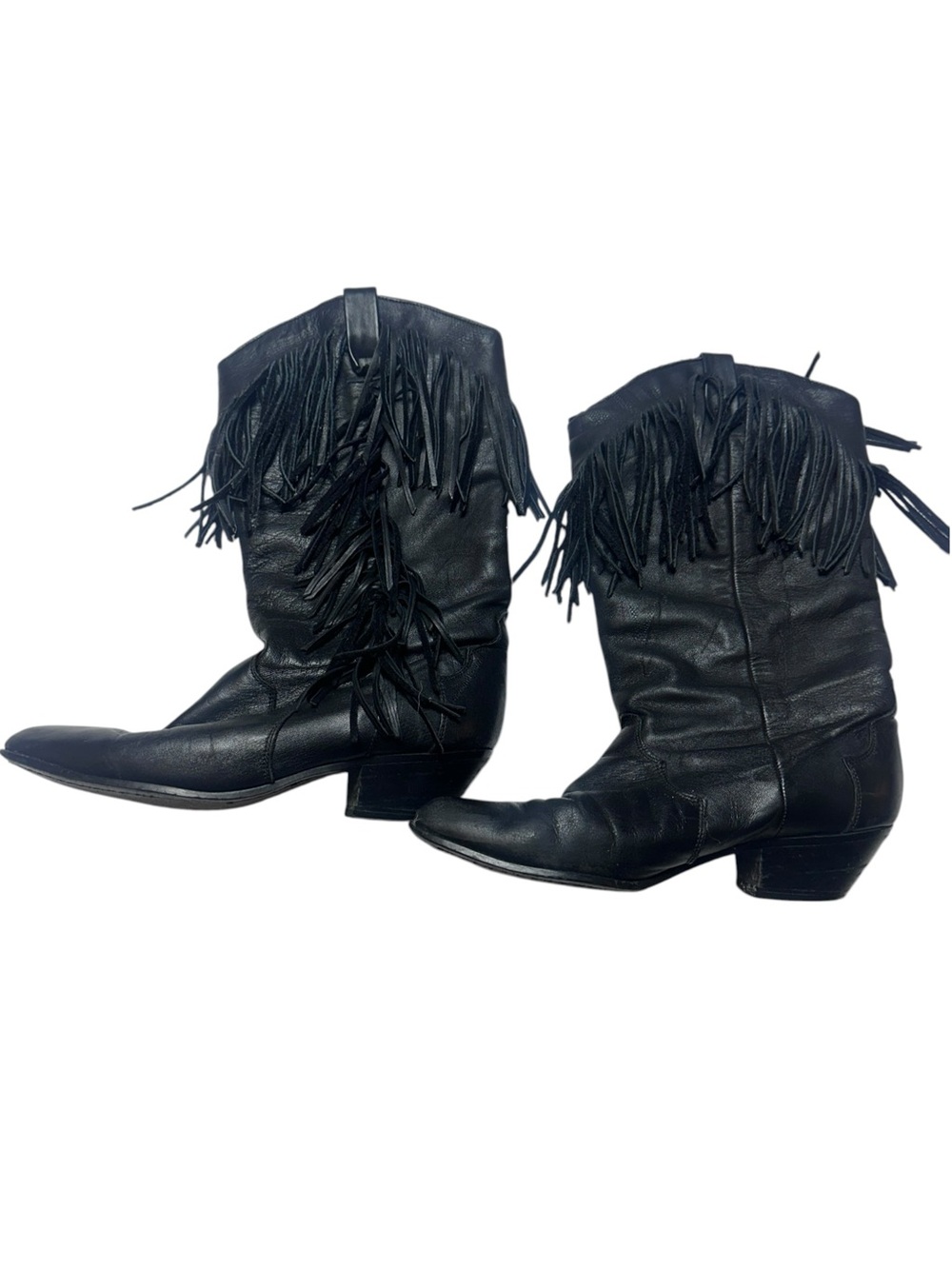 Vintage Dingo Black Leather Fringe Western Cowgirl Boots 6.5 M